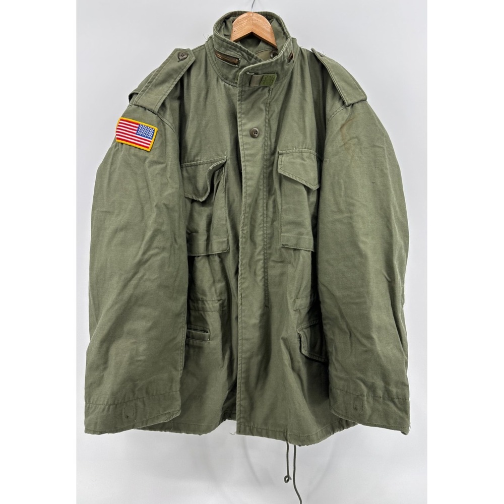 Alpha Industries M-65 Field Jacket Mens Army Green US Flag Patch Vintage XL NEW